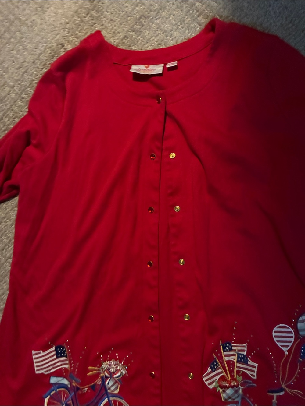 Quacker Factory Bright Red Button-Front Top with Patriotic Hem